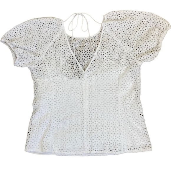 J.Crew Cottagecore White Eyelet Puff Sleeve V-back Blouse Fairy Top Sz 6 NWT - Picture 10 of 16